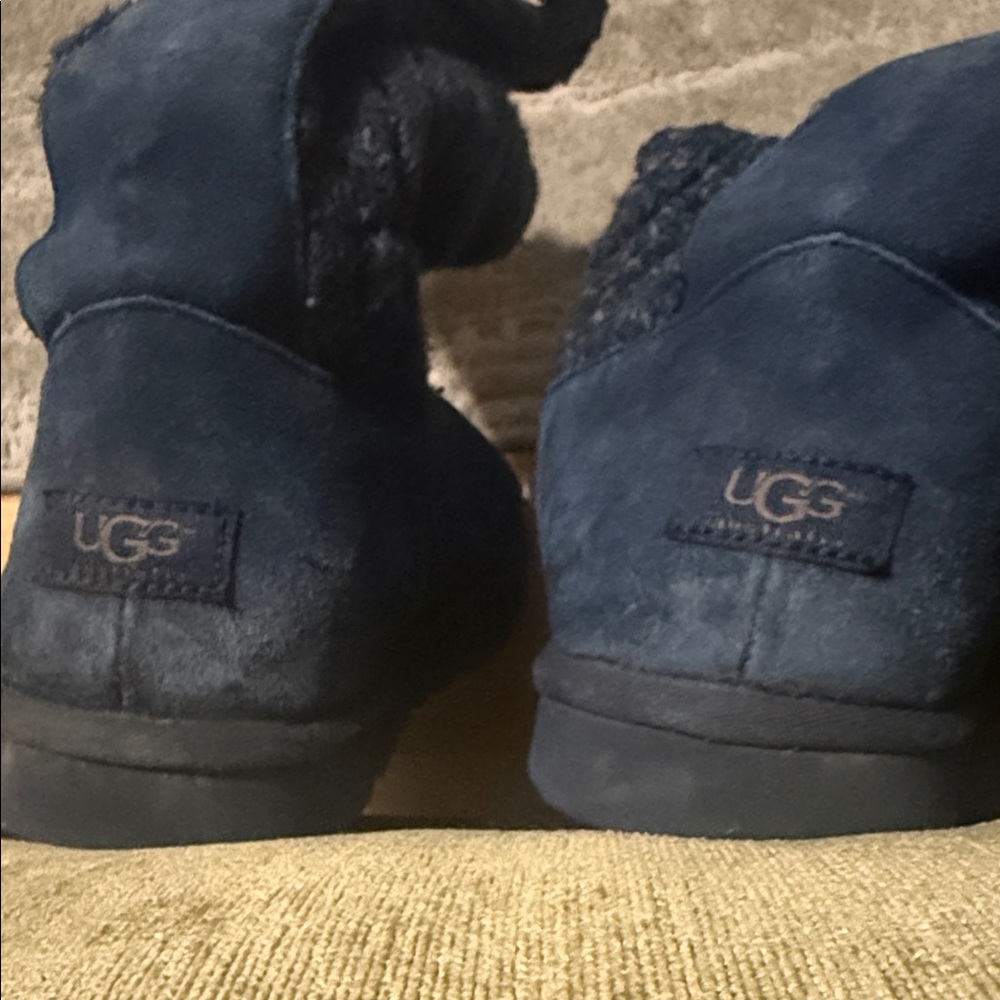 UGG Navy Suede Short Shearling Booties